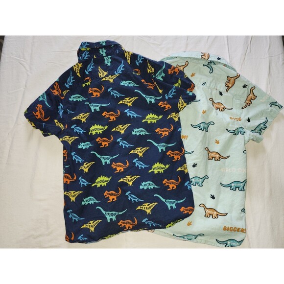 Eighty Eight Set of 2 Boys Dinosaur Print Collared Dress Shirt Blue Teel 5/6 - Picture 3 of 5